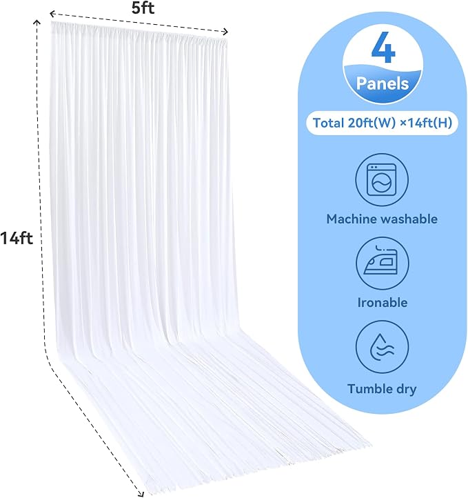 20ft x 14ft Wrinkle Free White Backdrop Curtains - Image 7