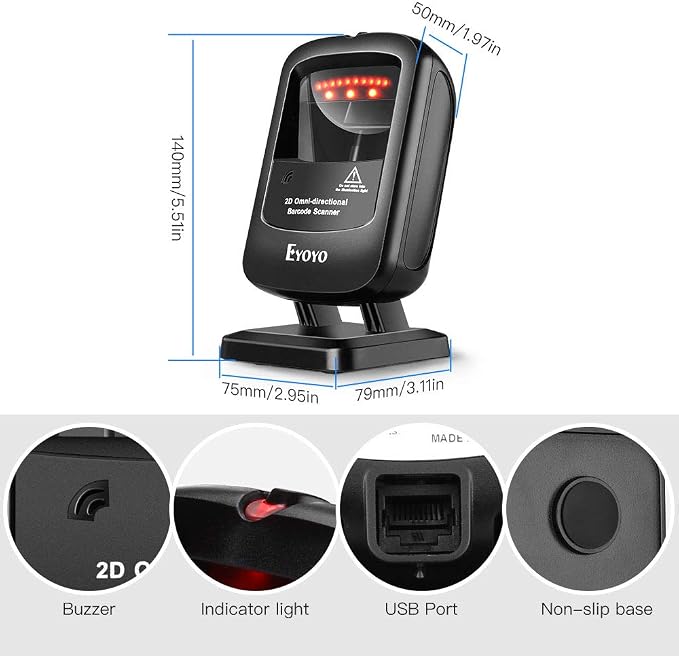 Eyoyo 1D 2D Desktop Barcode Scanner, Omnidirectional Hands-Free USB Wired - Image 8