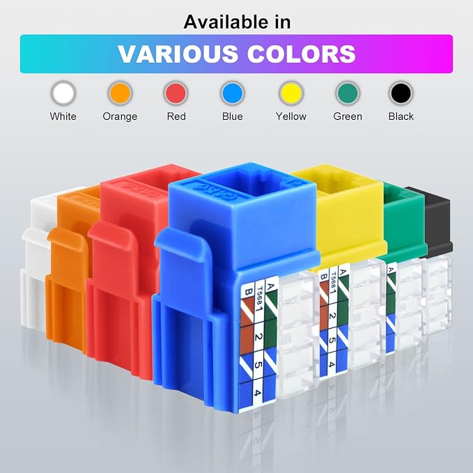 VCE UL Listed Cat6 RJ45 Keystone Jack Insert 25-Pack, 90 Degree Punch Down - Image 6