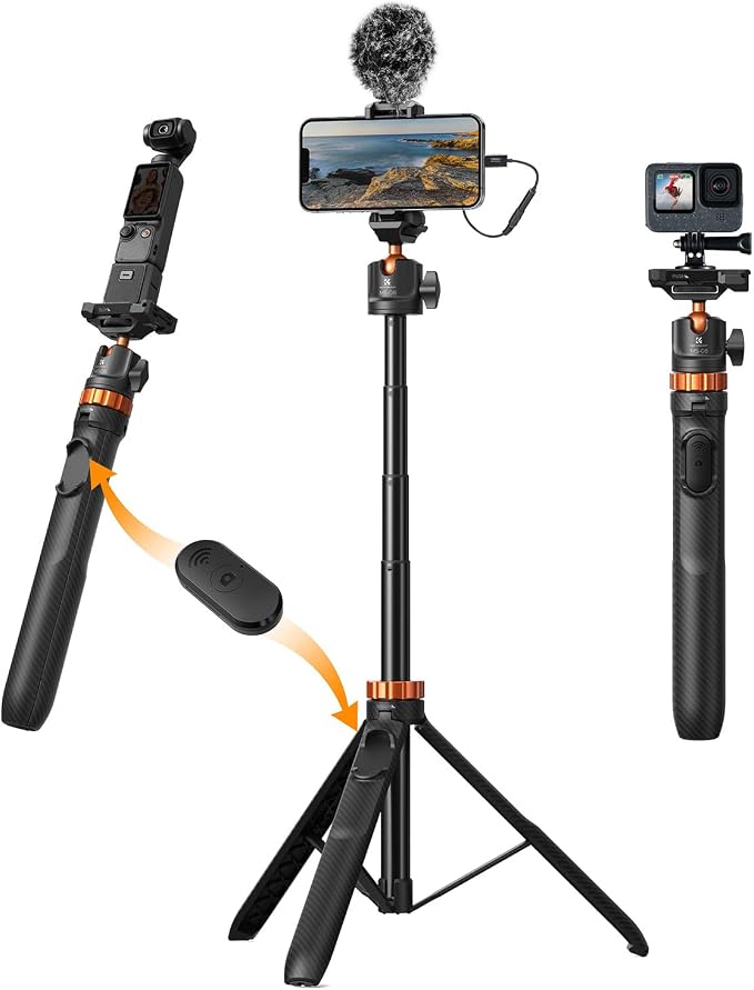 K&F CONCEPT MS08 62'' Phone Selfie Stick Tripod, 2-in-1 Extendable Cell Phone by KFCONCEPT