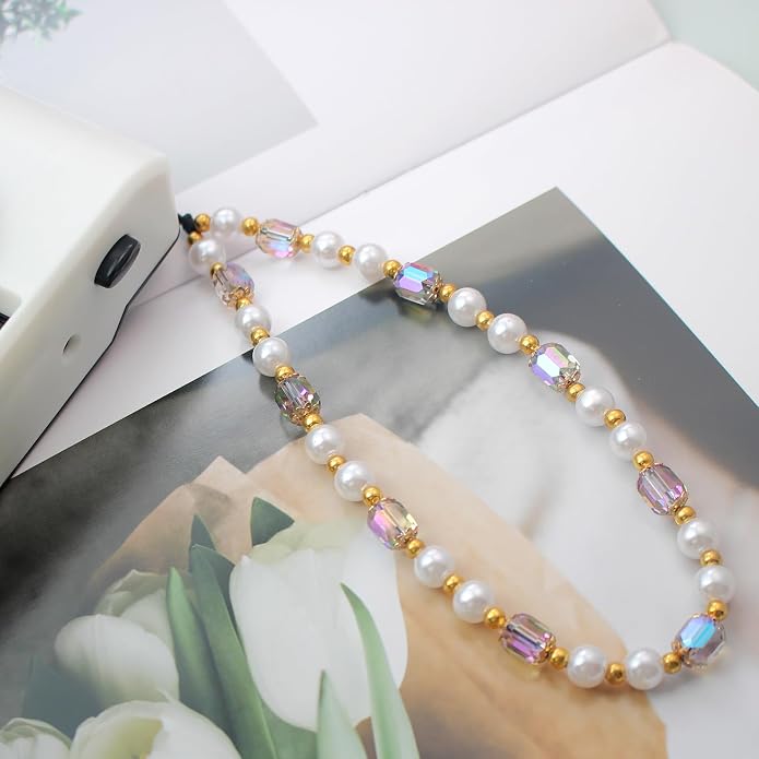 CMVFYL Beaded Camera Wrist Strap, Cute Phone Charms Strap, Pearl Bracelet Wrist - Image 5