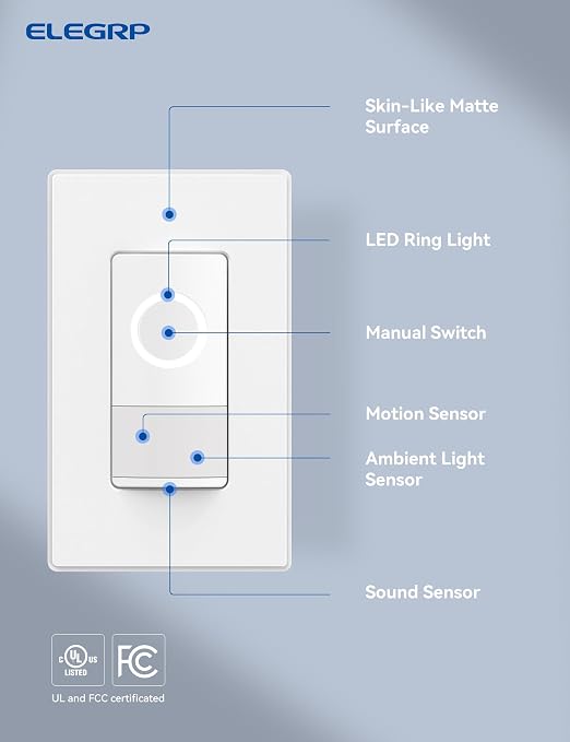 ELEGRP Smart Motion Sensor Switch, 2.4GHz Wi-Fi 3 Way Light Switch Compatible - Image 2