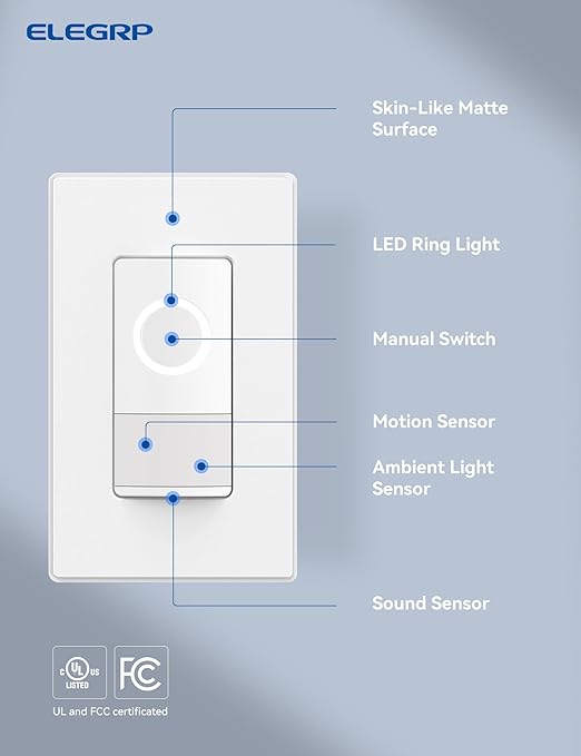 ELEGRP Smart Motion Sensor Switch, 2.4GHz Wi-Fi 3 Way Light Switch Compatible - Image 2