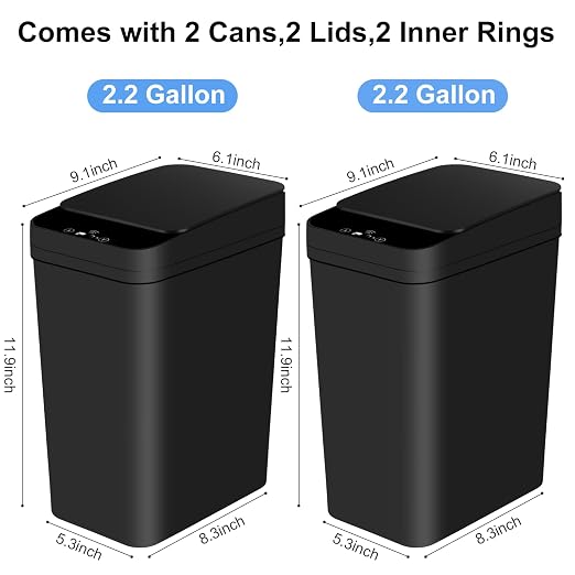 Anborry Bathroom Automatic Trash Can 2 Pack 2.2 Gallon Touchless Motion Sensor - Image 5
