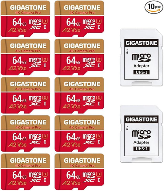 【5-Years Data Recovery】 GIGASTONE 64GB Micro SD Card 10-Pack, 4K Camera Pro by Gigastone