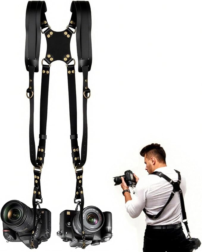 Camera Harness, Leather Dual Camera Strap by Unknown