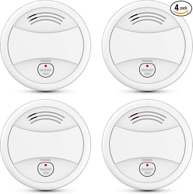 4 Pack Photoelectric Smoke Detector, 10-Year Battery Operated Fire Alarm by Unknown