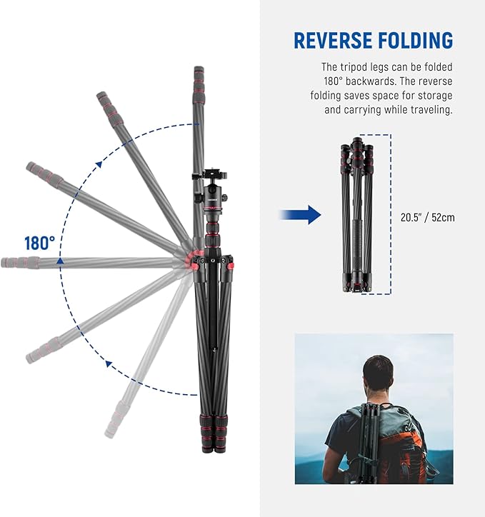 NEEWER Upgraded 80.7" Carbon Fiber Camera Tripod Monopod - Image 7