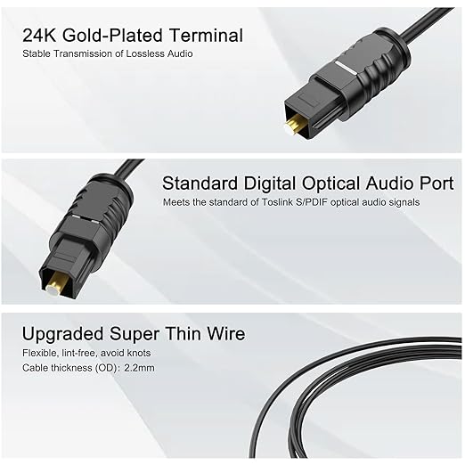Optical Audio Cable 10 feet, Digital Optical Audio Cable Ultra Thin Cord - Image 3