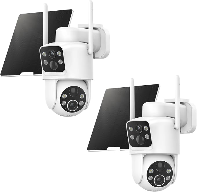 TKENPRO 2 Pack Dual Lens Solar Security Cameras Wireless Outdoor, 2K Full HD by TKENPROPetTreatCamera