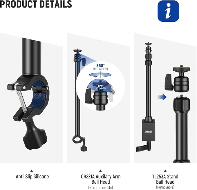 NEEWER Camera Desk Mount with Overhead C Amera Mounting Arm and 1/4" Ball Head - Image 9