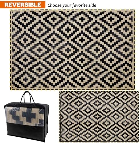 SAND MINE Reversible Mats with Led Strip Lights, Plastic Straw Rug, Modern Area - Image 3