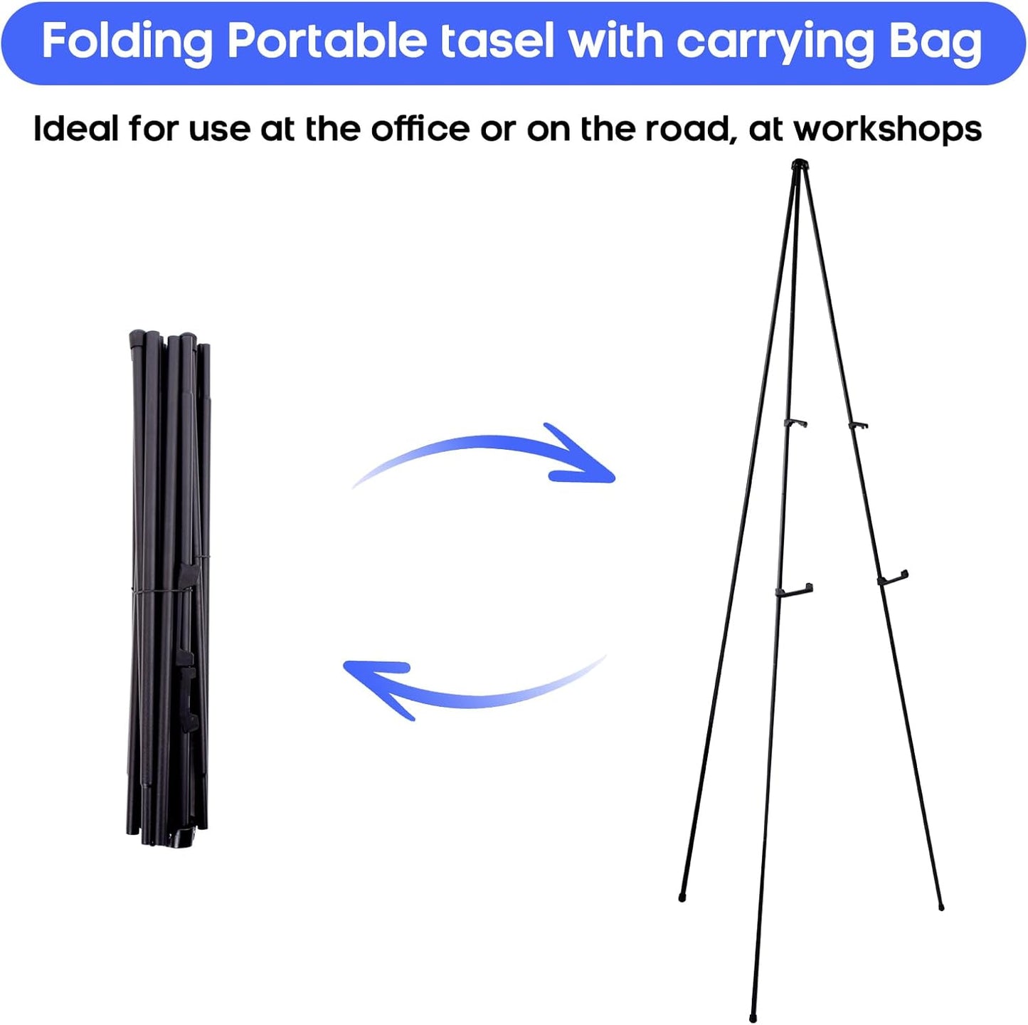 Portable Easel Stand for Posters, Lightweight Tripod Display with Collapsible Design, Sturdy Black Steel Frame, Holds Up to 5 lbs, Ideal for Events, Art & Signage. (1 Pack-Black)