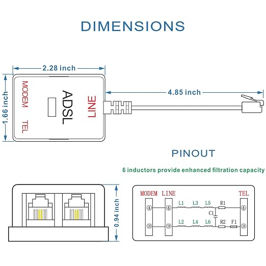 NECABLES DSL Filter Splitter for Phone Line and Modem 6 Inductors Version RJ11 - Image 4
