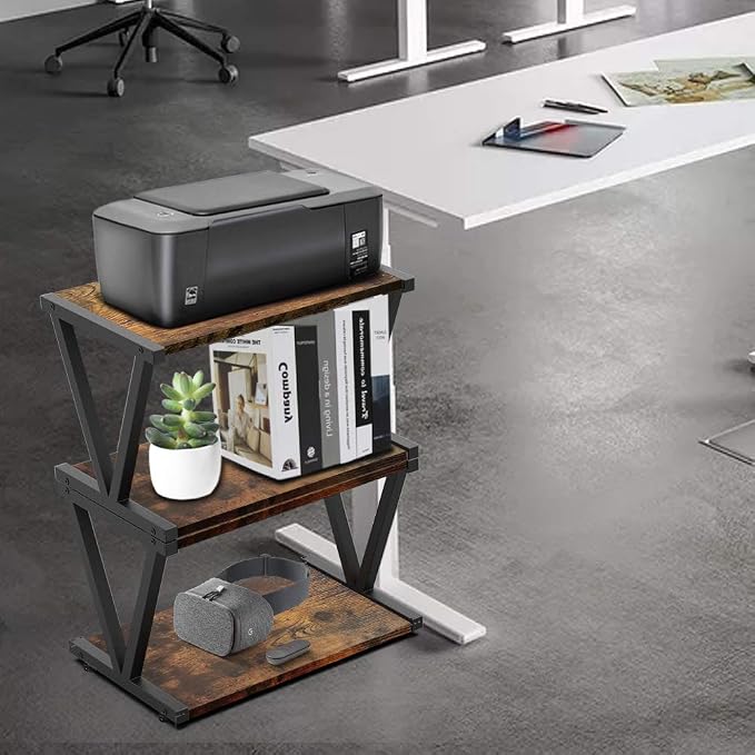 VEDECASA Retro Desktop Printer Stand 2 Tiers Under Desk Wood Printer Shelf - Image 8