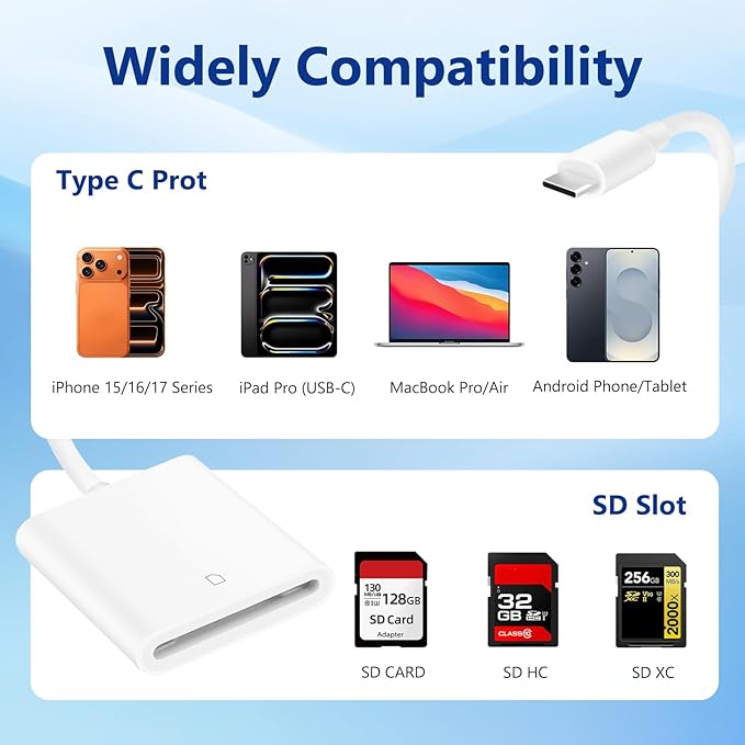 USB C SD Memory Card Reader, Type C Camera Adapter Trail Viewer - Image 6
