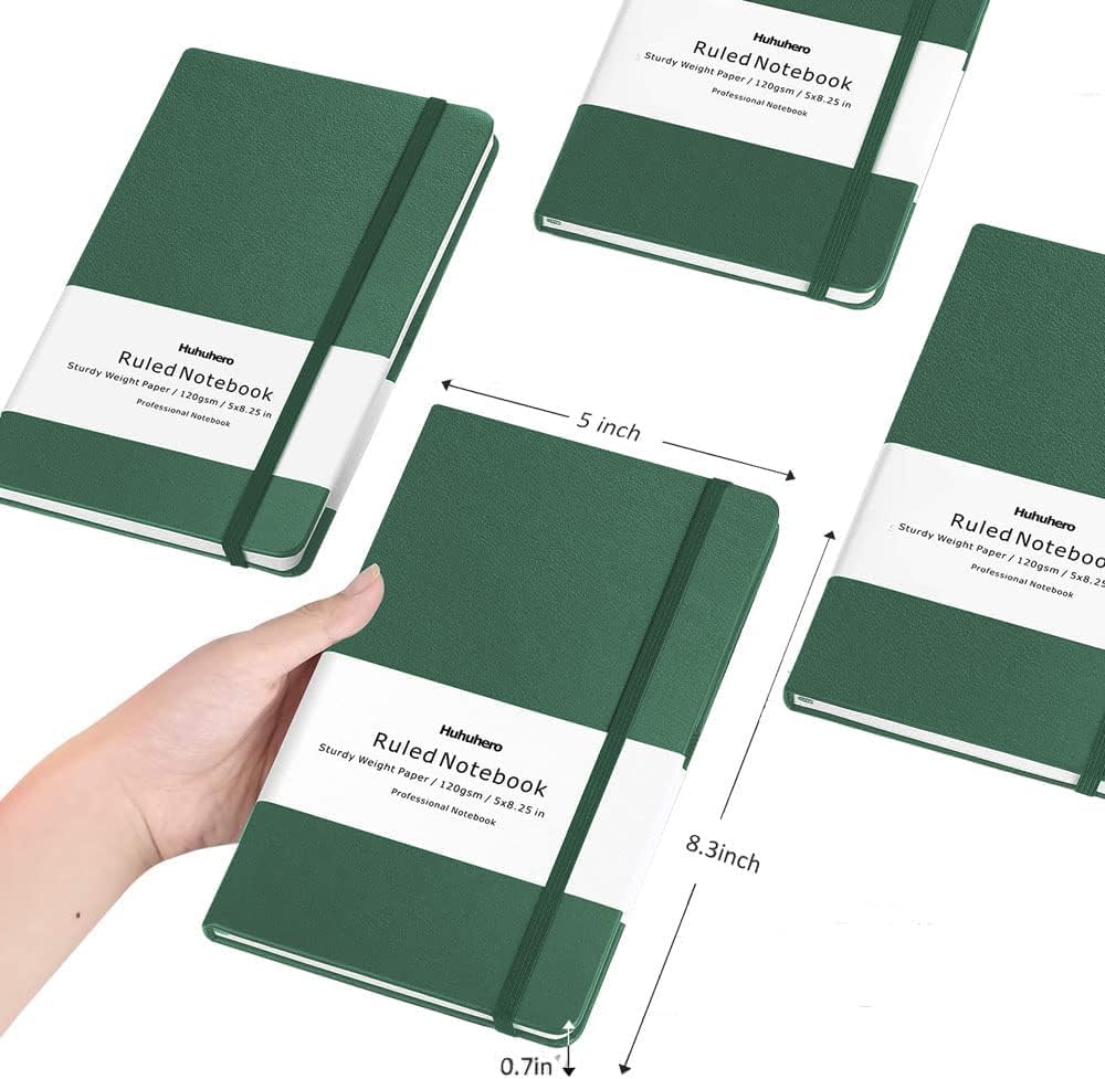 Huhuhero Notebooks Journal, Ruled Notebook, Premium Thick Paper Lined Journal, Black Hardcover Notebook for Office Home School Business Writing Note Taking Journaling, 5"×8.25" (5, Green)