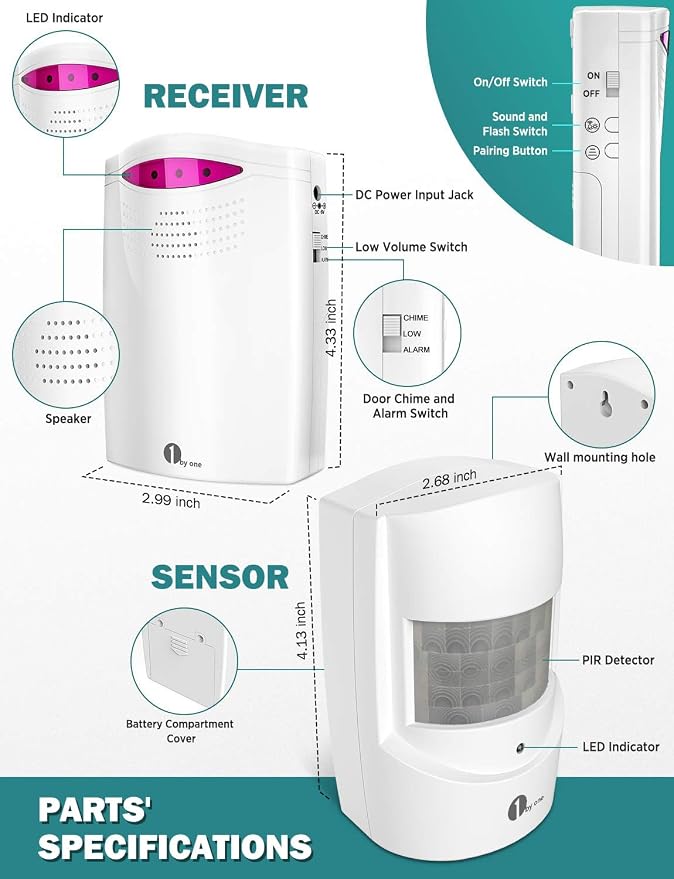Driveway Alarm Wireless Outside, 1 BY ONE Motion Sensor Alarm 1000ft/300m Range - Image 6