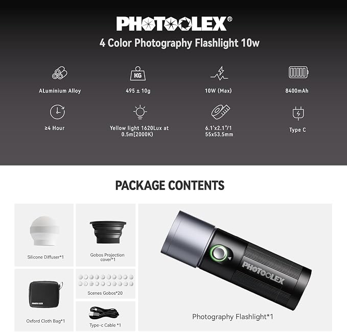 PHOTOOLEX RGB Photography Flashlight, 10W Portable Fill Light, 8400mAh/4 - Image 9