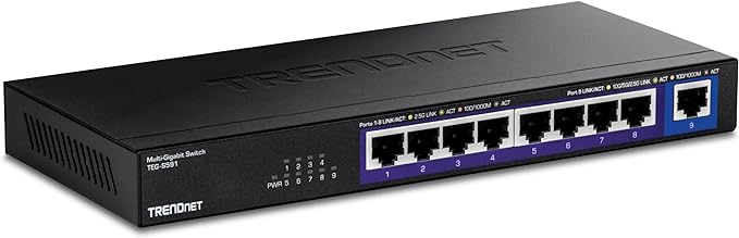 TRENDnet 9-Port Multi-Gig Switch, 8 x 2.5G RJ-45 Ports, 1 x 10G RJ-45 Port by TRENDnet