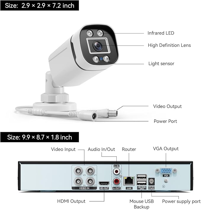 Wired Security Camera System Outdoor, 4 Channel 5MP Lite AHD TVI DVR Recorder - Image 8