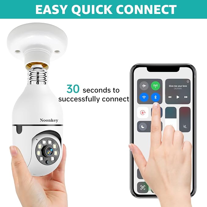 Noonkey 2K/3MP Light Bulb Security Camera, 5G& 2.4GHz WiFi 2 Pack Alexa Home - Image 6