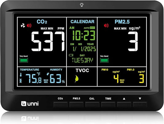Air Quality Monitor Indoor 7.5" Display + Alerts, CO2 Monitor PM2.5 PM1.0 PM10 by UUNNI