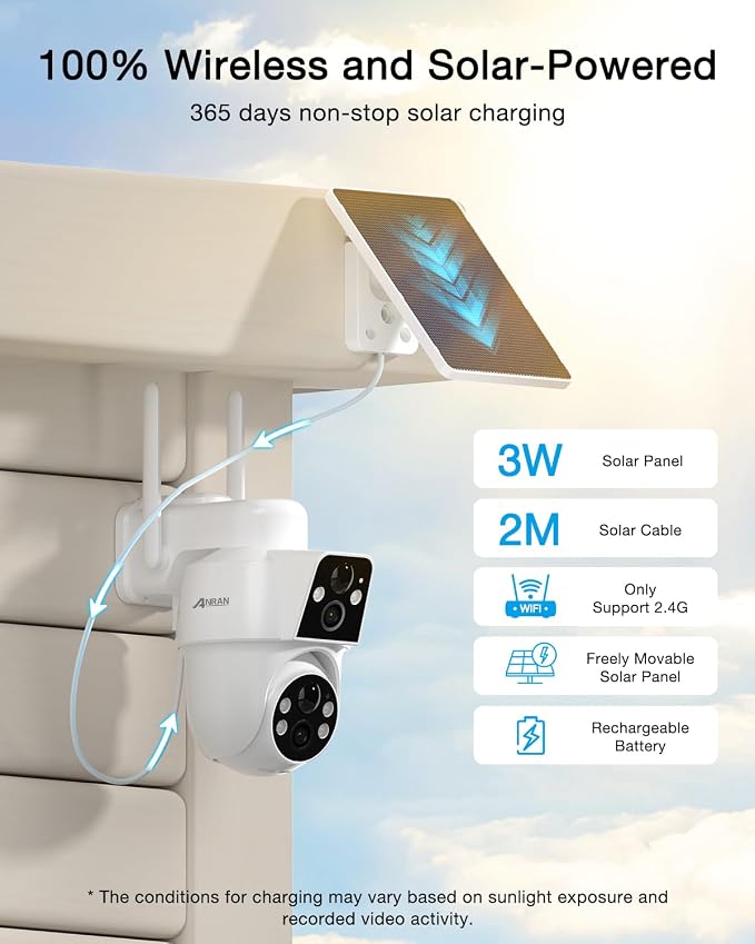 ANRAN 2 Pack Dual-Lens Solar Security Camera Wireless Outdoor - Image 4