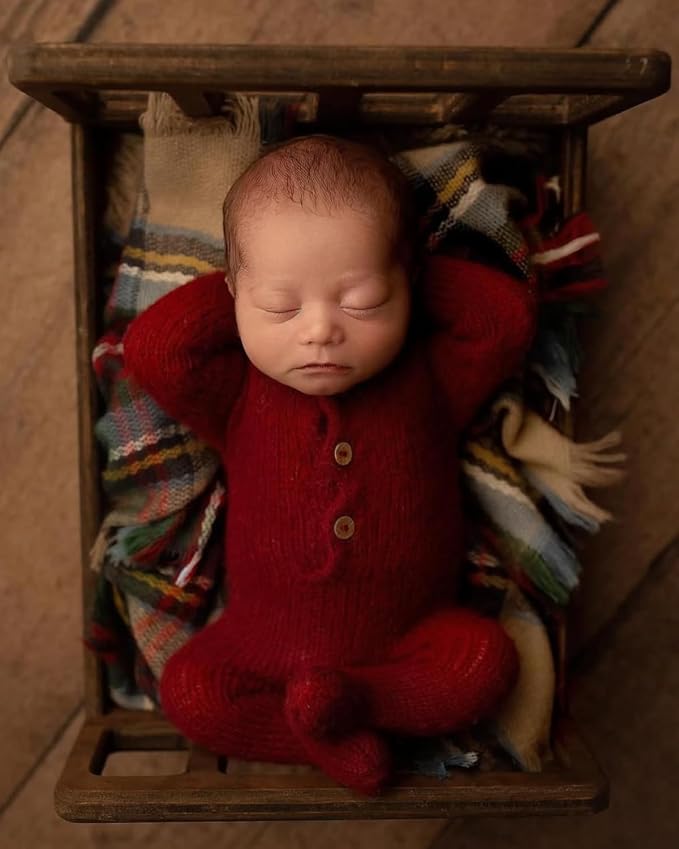 Newborn Photography Props Bed Prop Brown – Rustic Mini Wooden Bed - Image 3