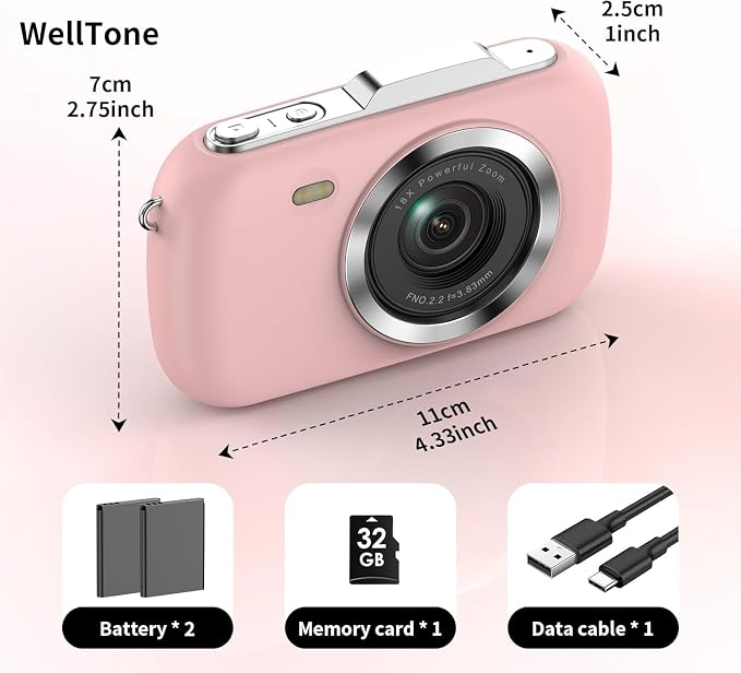 WellTone Digital Camera Kids 4K Video 64MP Photography Cameras, Compact 18X - Image 7