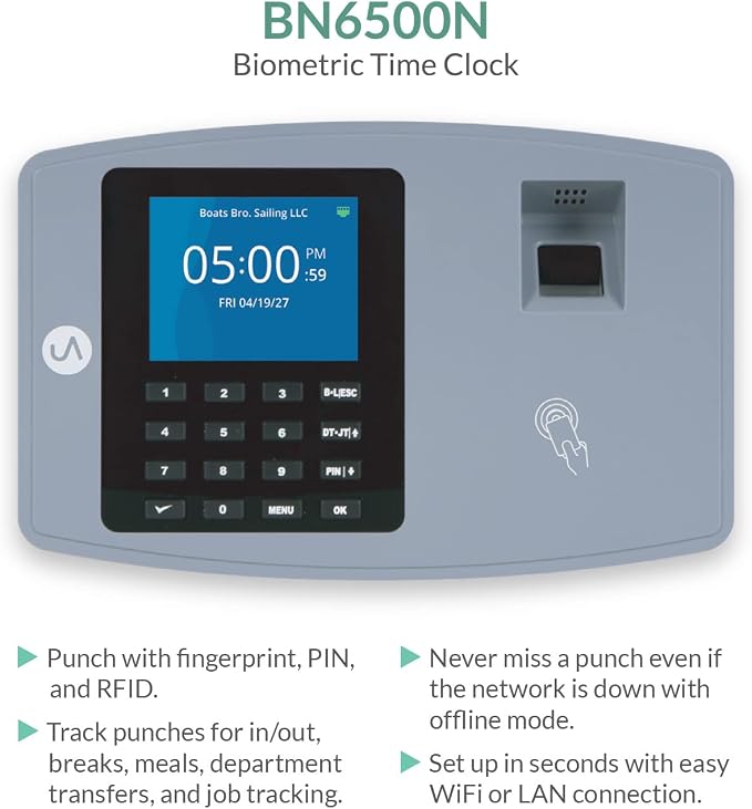 uAttend BN6500 Biometric Fingerprint Time Clock System - Image 2