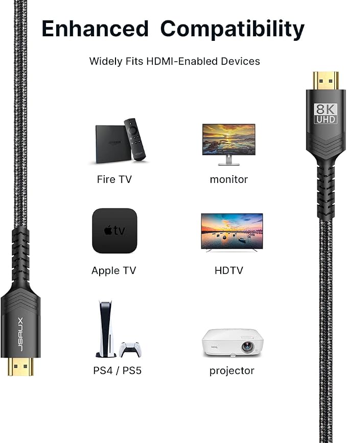 JSAUX 8K HDMI Cable 2.1 2 Pack 10ft, 48Gbps Ultra High Speed HDMI Cable Braided - Image 6