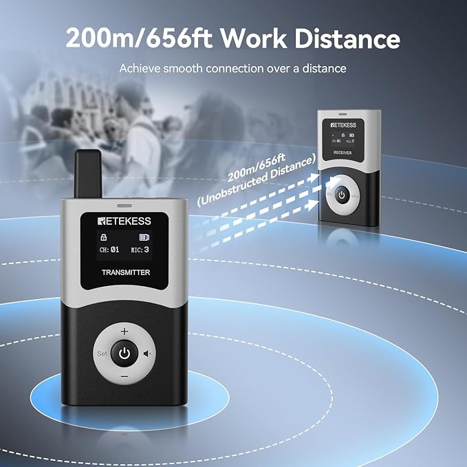Retekess T130U Wireless Tour Guide System, 200 m, HiFi U-Band Digital Sound - Image 5