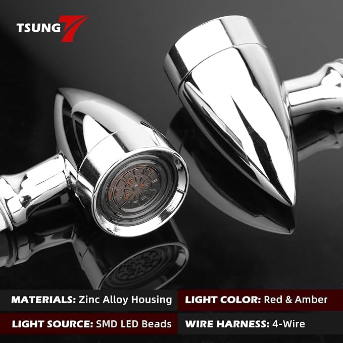 TSUNG Universal Motorcycle LED Turn Signals Lights Small Bullet Front Rear - Image 2