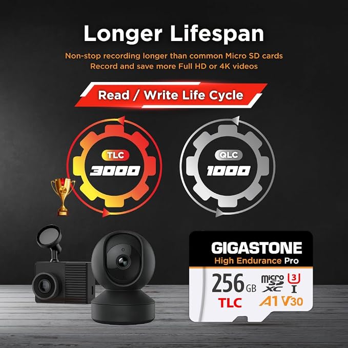 【5 Yrs Free Data Recovery】【Dash Cam】 GIGASTONE 256GB Micro SD Card, TLC High - Image 3