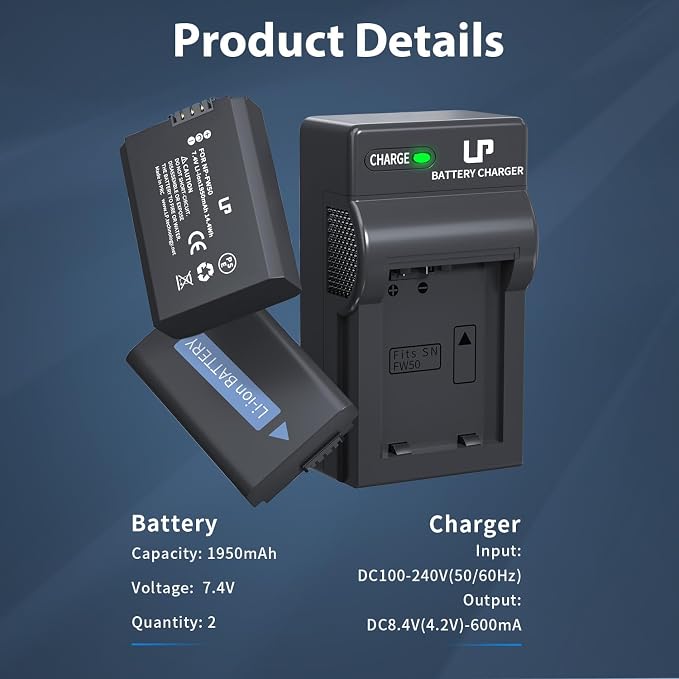 LP NP-FW50 Battery Charger Pack, 1950mAh 2-Pack Battery Compatible - Image 5