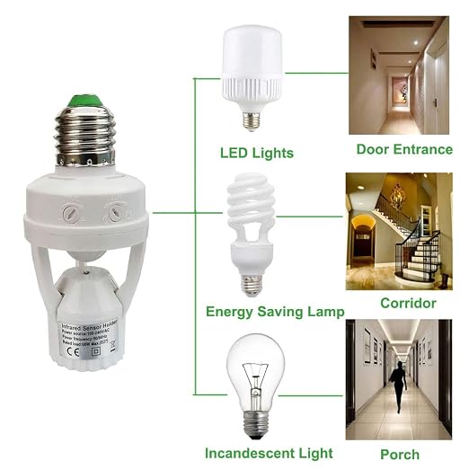 Motion Sensor Light Socket, E26 E27 PIR Motion Screw Bulb Adapter Indoor Use - Image 5