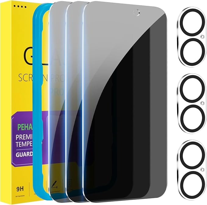 PEHAEL 3+3 Pack for iPhone 16 Plus Privacy Screen Protector by PEHAEL