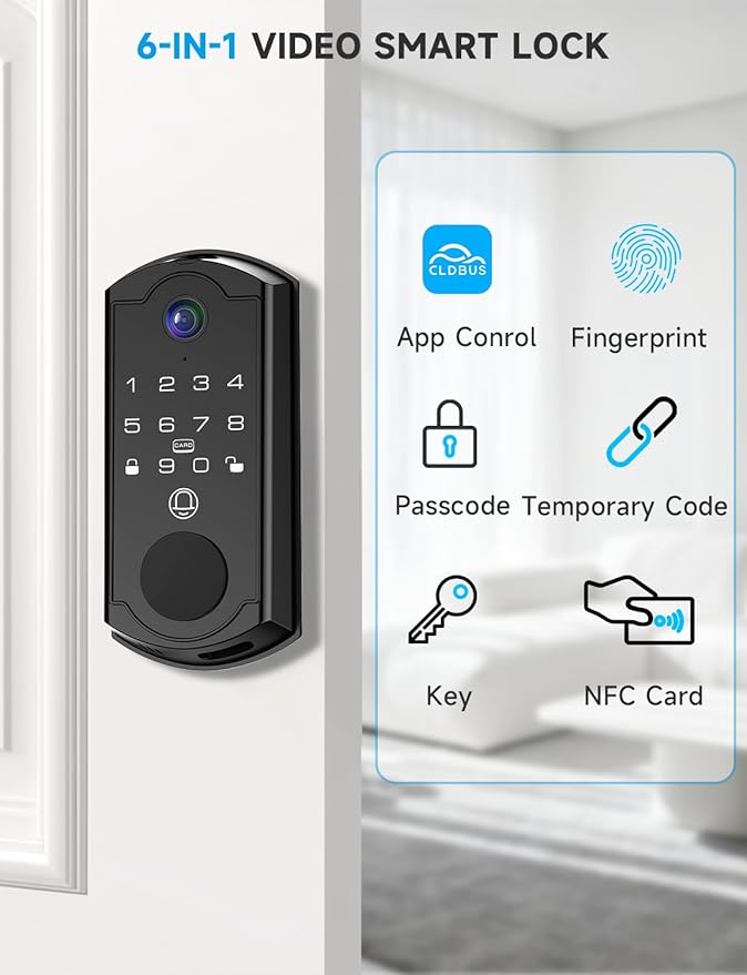 syndesmos Smart Door Lock with Camera, Fingerprint Keypad Deadbolt, APP Remote - Image 2