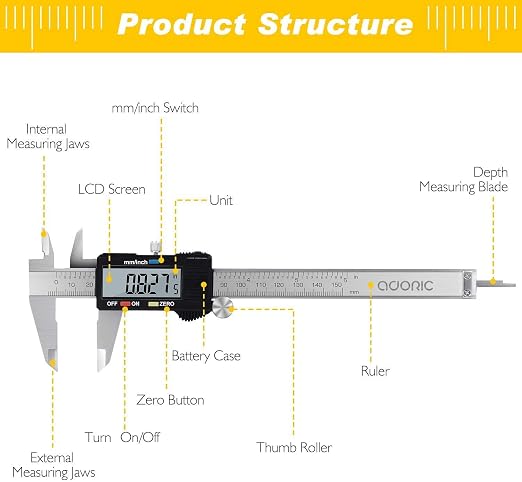 Adoric Digital Caliper, Electronic Digital Caliper Stainless Steel Body - Image 2
