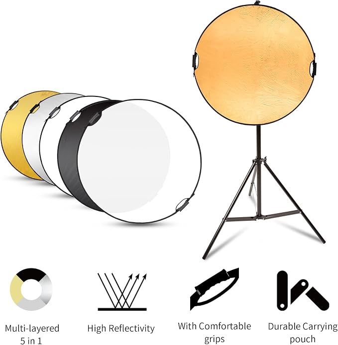 Selens 24inch Photography Reflector Stand Kit, 5-in-1 Collapsible Reflector Disc - Image 6