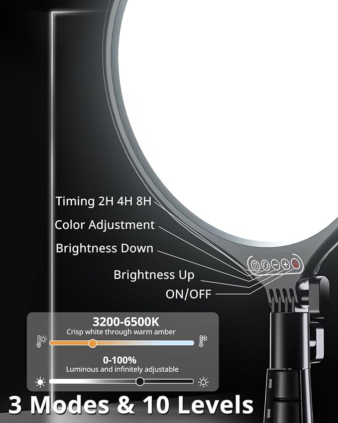 UBeesize 10" LED Light with 62" Tripod Stand, Phone Holder & Remote - Image 3
