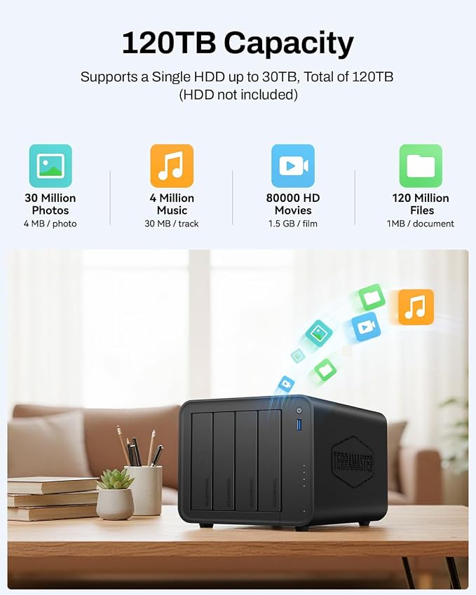TERRAMASTER F4-425 4-Bay NAS Storage – Intel x86 Quad-Core CPU, 4GB RAM - Image 6