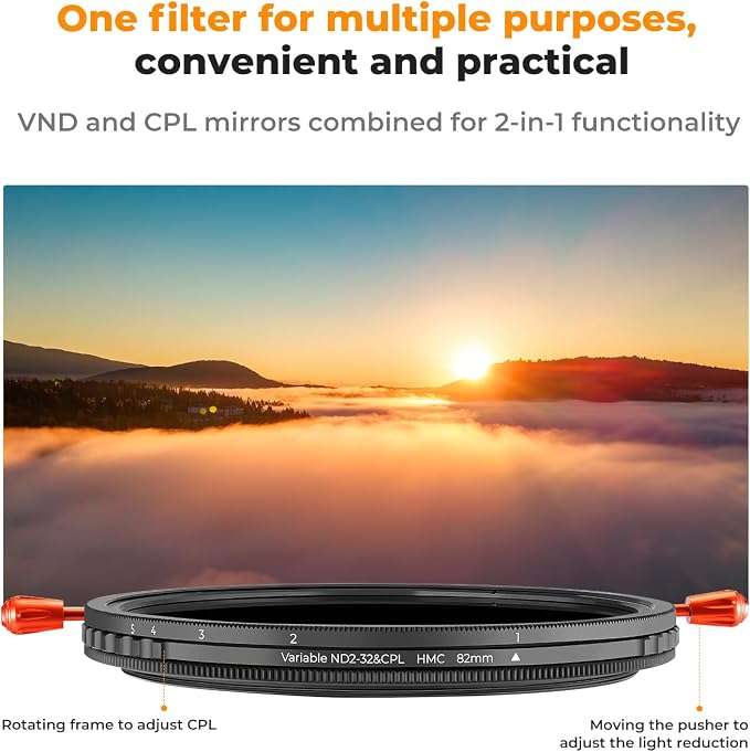 K&F CONCEPT 58mm Variable ND2-32 & Circular Polarizing Lens Filter in 1 - Image 3