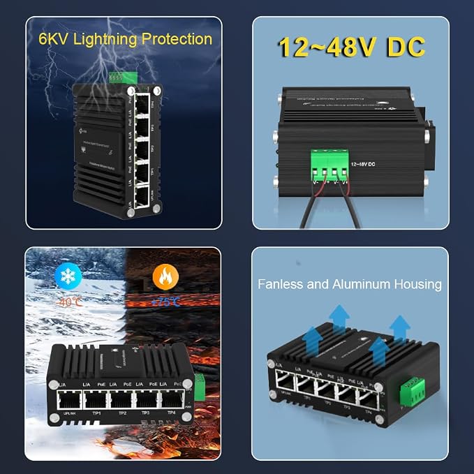 Mini Industrial 4-Port 10/100/1000BASE-T 802.3at PoE + 1-Port 10/100/1000T - Image 6