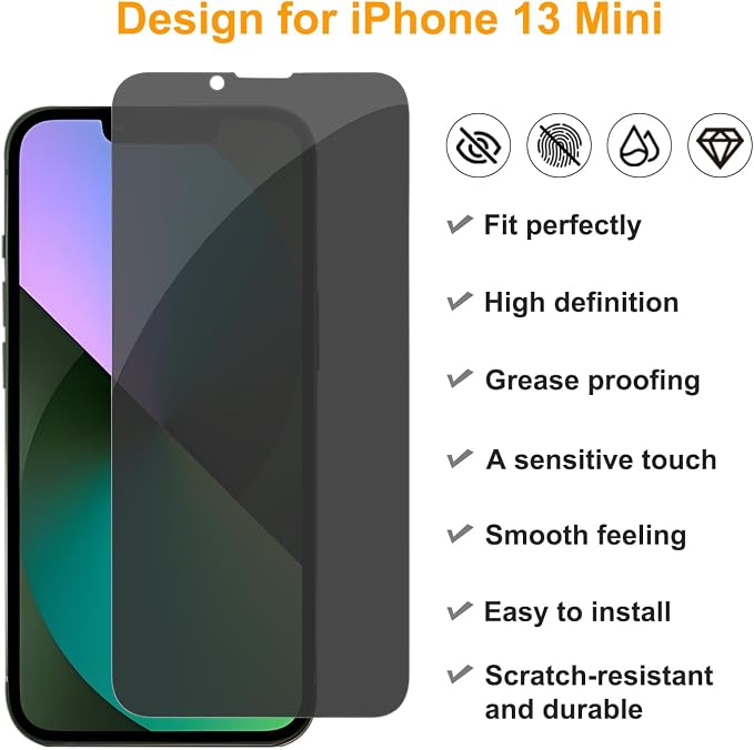 PEHAEL 3+3 Pack for iPhone 13 Mini Privacy Screen Protector - Image 2