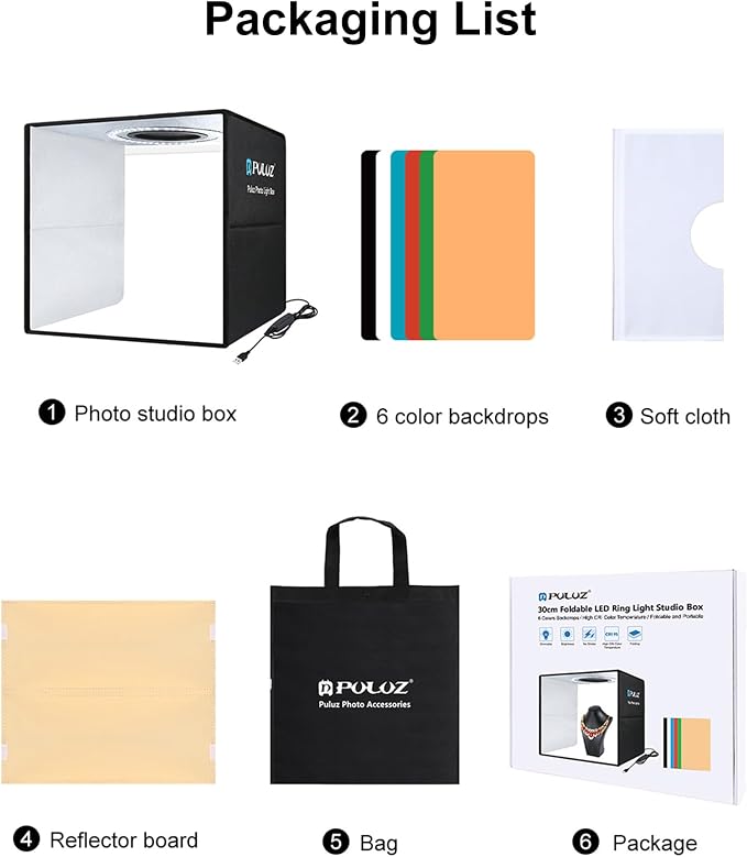 PULUZ Foldable Photo Studio Light Box 30x30x30cm Portable Mini Shooting Tent Kit - Image 7