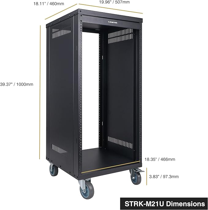 Sound Town 21U Universal Steel Rack, w/Mesh Doors, Locking Casters, Vented Side - Image 7