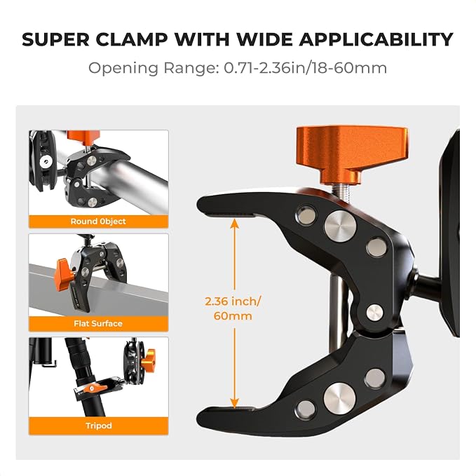 K&F CONCEPT Camera Clamp Mount, Super Clamp Mount Magic Arm - Image 4