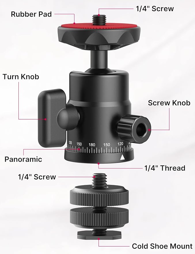 Mini Ball Head, ULANZI H28 Panoramic Tripod Head + Dual Hot Shoe Mount DSLR - Image 3